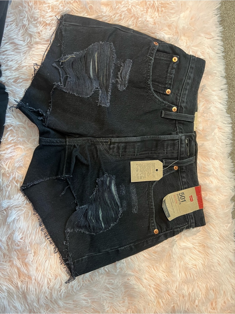 Levi's Black Distressed Cutoff Denim Shorts Size 26